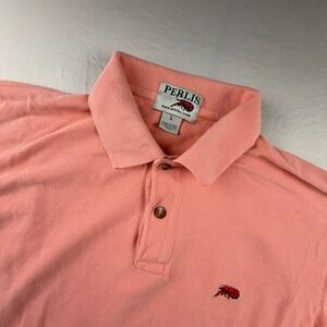 Perlis Crawfish Logo Polo‎ Shirt Mens Large Pink Pima Cotton Short Sleeve  0129